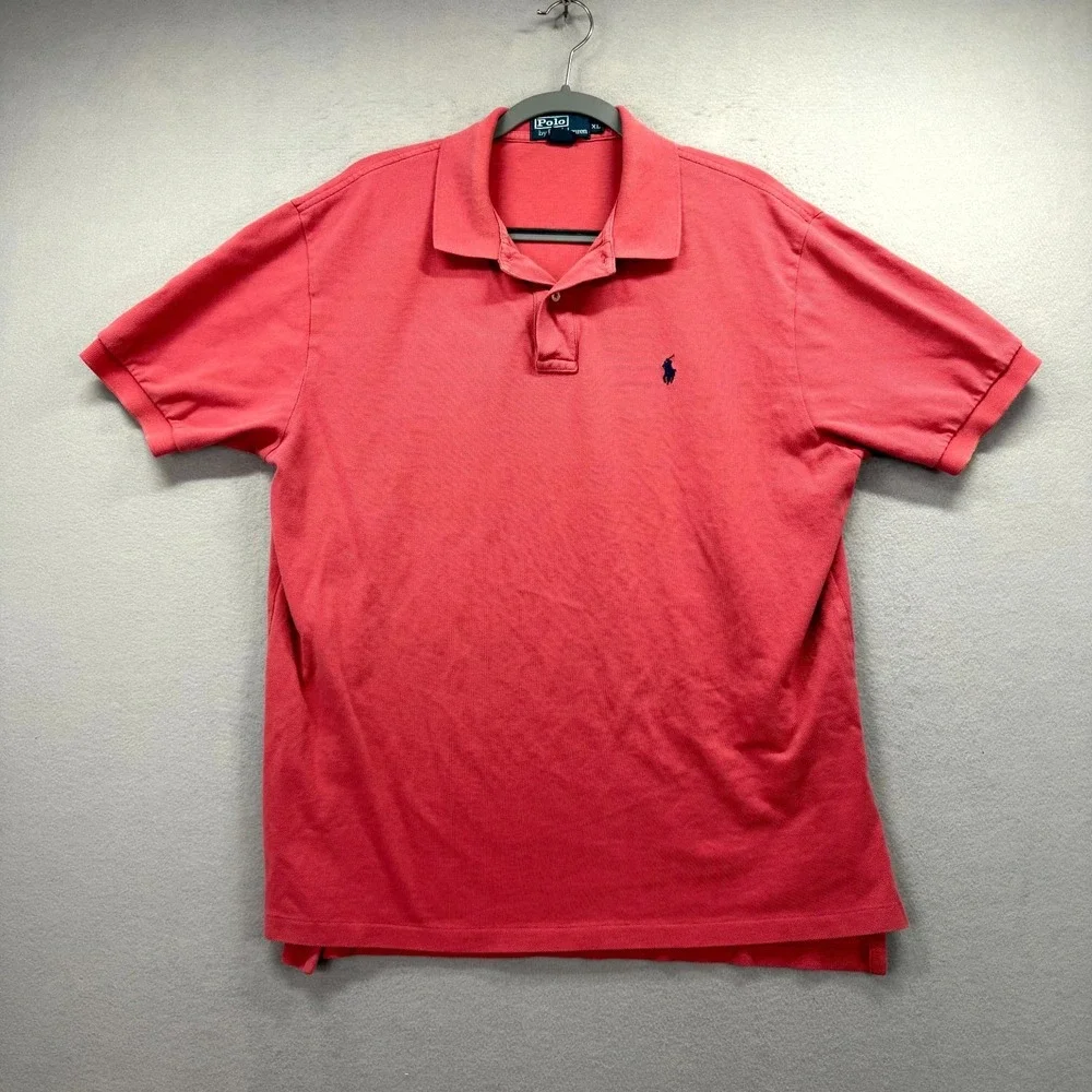 Ralph Lauren‎ Polo Shirt Mens XL Salmon Blue Pony Golf Preppy Country Club Y2K